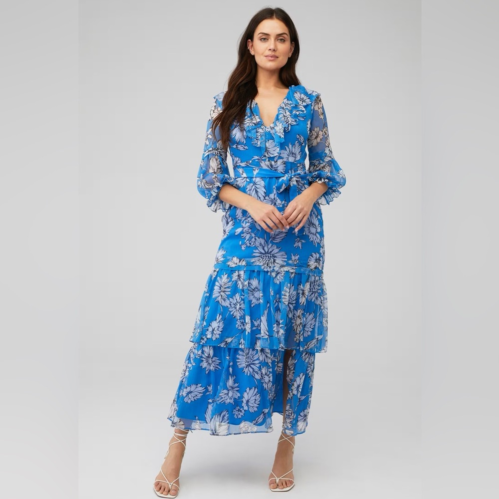Amanda Uprichard Blue Floral Long Sleeve Dress